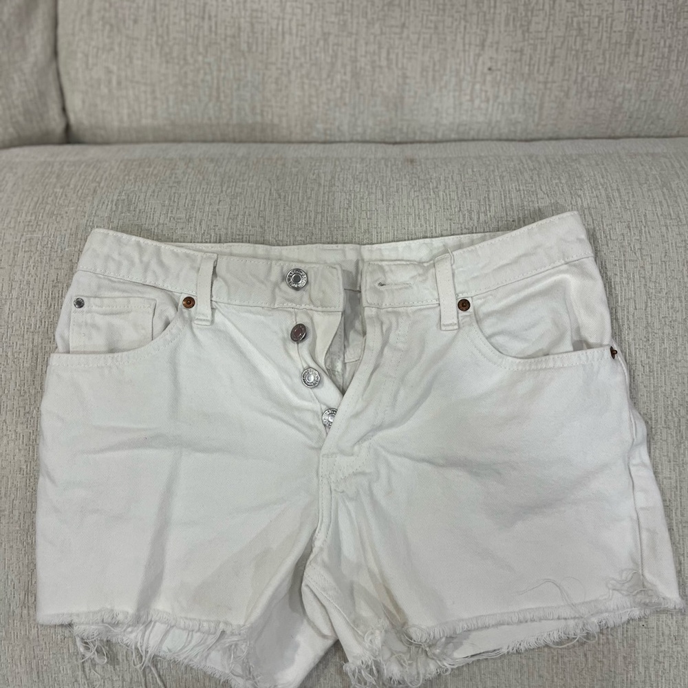 H&M White Jean Shorts with Frayed Hem